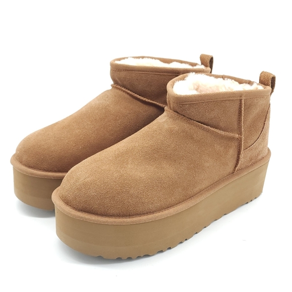 UGG Women's CLASSIC ULTRA MINI PLATFORM Chestnut Suede Wool EU 42 Size 11 - Picture 5 of 12